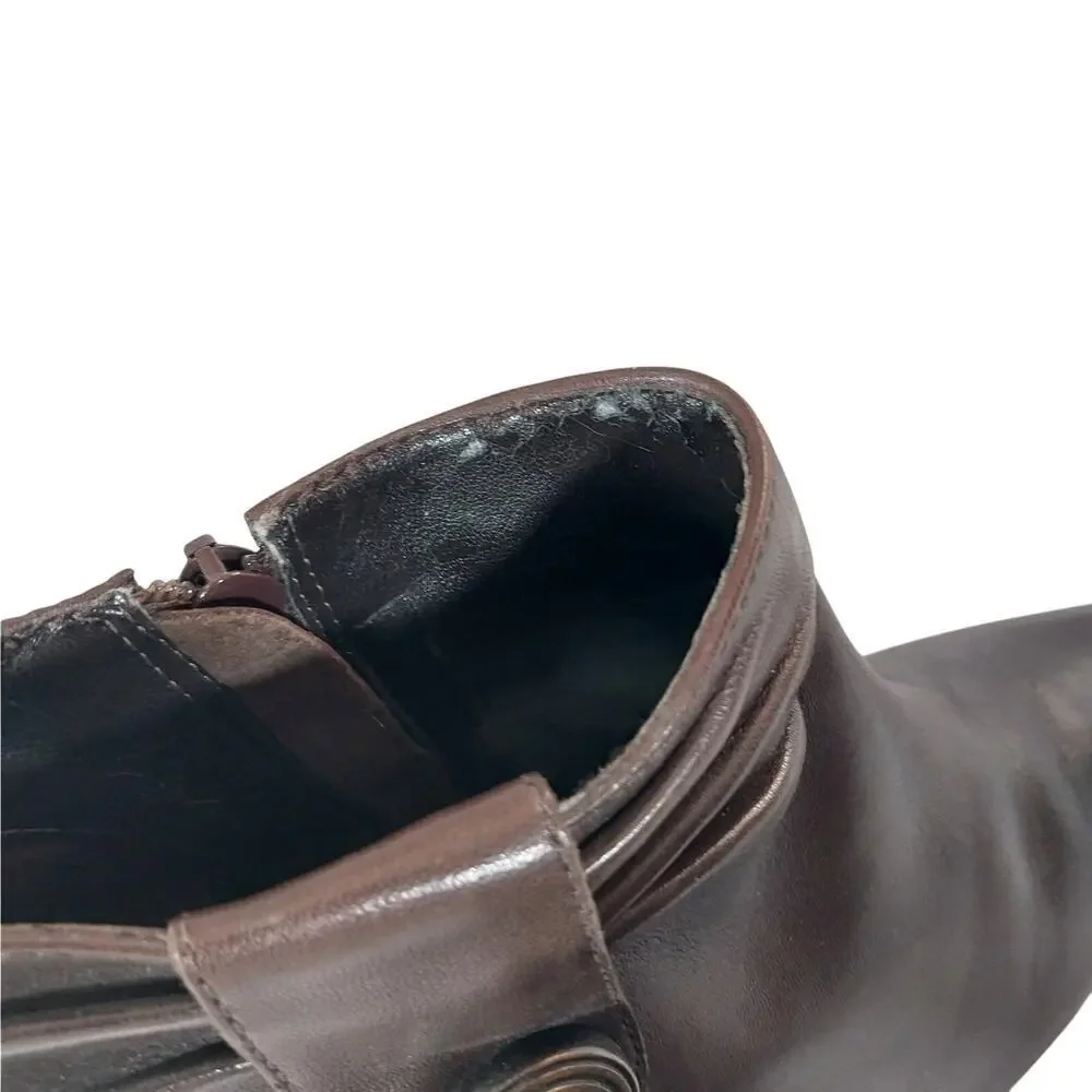 MICHELLE D.! EDPRESSO BROWN GENUINE LEATHER PLEAT/BUTTON DETAIL BOOTS! SZ 7M